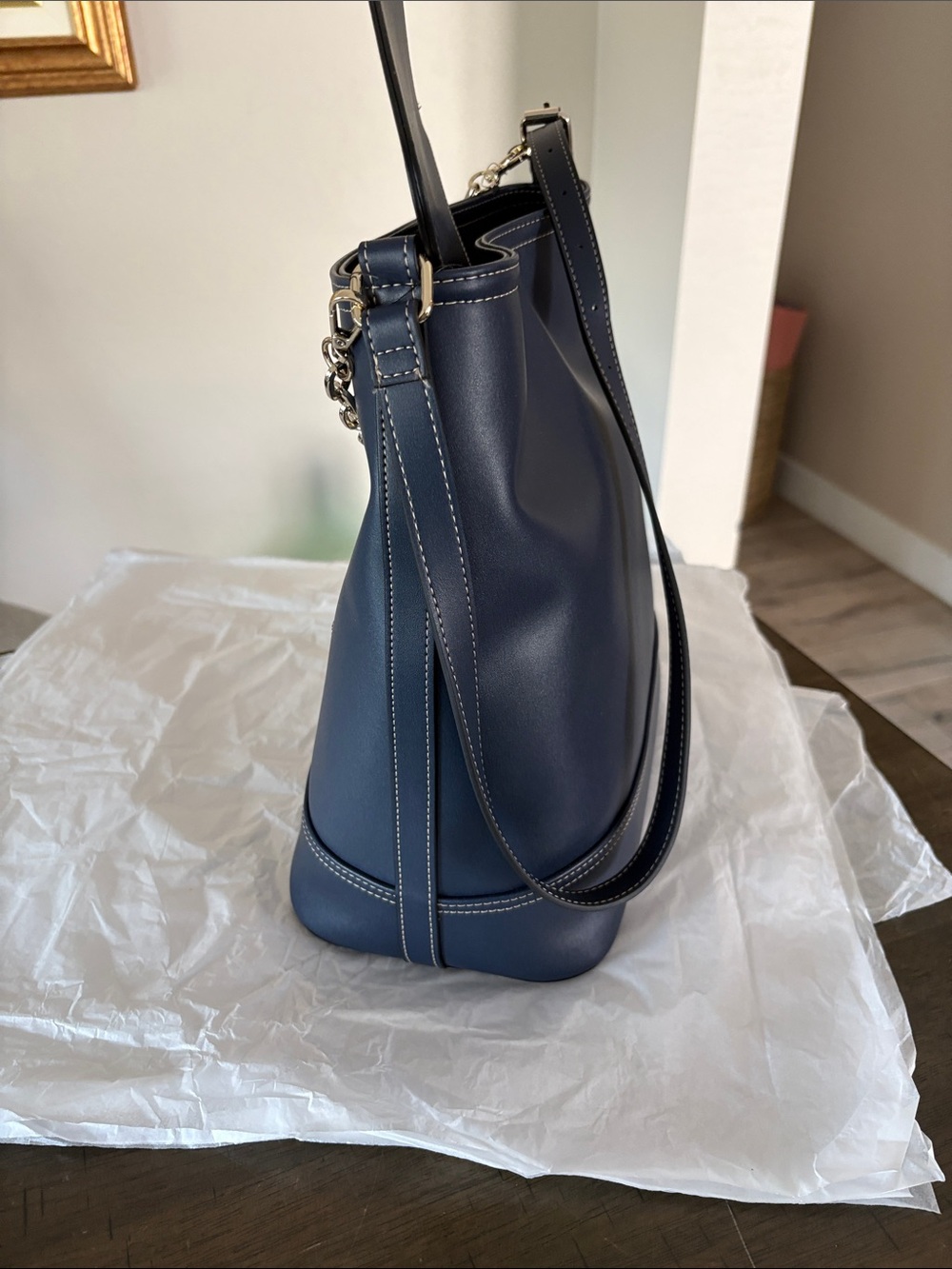 True Religion Faux Navy Leather Charm Shoulder Bag - Picture 8 of 13